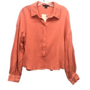 Sanctuary Coral Gauze Cotton Poet Top Blouse NWT Misses size M